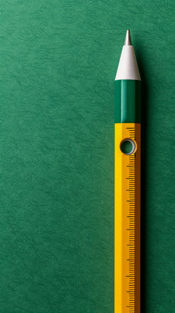 Close up of a Yellow Pencil on Green Textured Background with Space for Text Office, Art, and Education Concept AI Generativeの素材