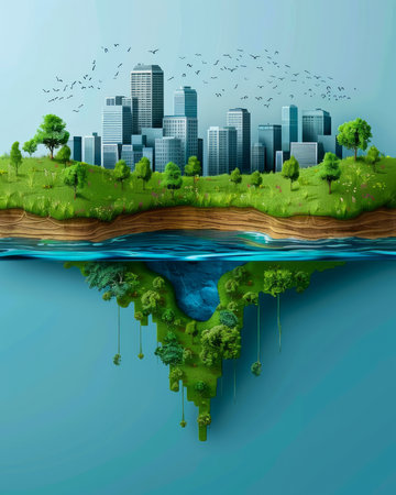 Sustainable Urban Ecosystem Concept with Cityscape and Nature Integration AI Generativeの素材