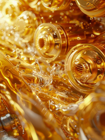 Close up View of Bubbles in Golden Amber Liquid, High Detail and Texture AI Generativeの素材