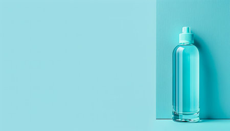 Transparent Reusable Water Bottle on Clean Blue Background Eco friendly Hydration and Minimalistic Lifestyle Concept AI Generativeの素材