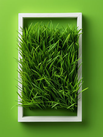 Rectangular Frame of Lush Green Grass Against a Fresh Green Background Minimalistic Nature Inspired Art for Relaxation and Serenity AI Generativeの素材