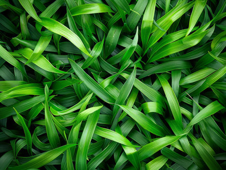 Lush Green Grass Background Vibrant Fresh Cut Grass Blades Creating a Serene Nature Backdrop for Environmental and Natural Designs AI Generativeの素材
