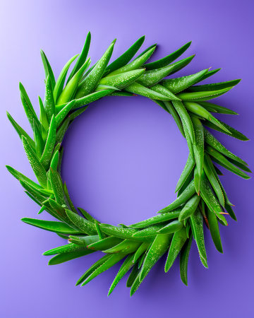 Minimalistic Green Succulent Plant Wreath on Vibrant Purple Background for Modern Home and Office Decor, Plant Lovers, and Nature Inspired Decorations, Perfect for Holidays and Special Occasions AI Generativeの素材