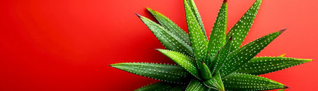Vibrant Aloe Vera Plant Against Bold Red Background for Natural Skincare and Home Decor Inspiration AI Generativeの素材