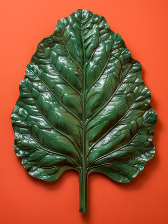 Lush Green Leaf Against Vibrant Orange Background Perfect For Nature and Botanical Art Enthusiasts Garden Decor Plant Lovers and Bright Minimalist Design Aesthetic Ideas and Inspirations AI Generativeの素材