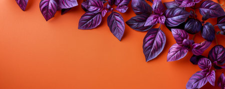 Vibrant Purple Foliage on Bold Orange Background Beautiful Floral Design for Nature Lovers and Creative Designs AI Generativeの素材