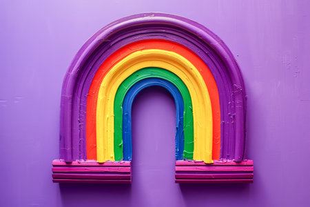 Vibrant and Colorful Rainbow with a Bold Purple Background Artistic Representation of Diversity and Pride AI Generativeの素材