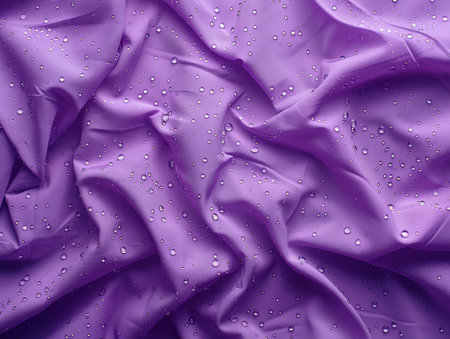 Vibrant Purple Fabric with Raindrops A High Resolution Image Showcasing Luxurious and Wrinkled Textured Cloth with Water Droplets on the Surface for Design, Fashion, and Creative Projects AI Generativeの素材