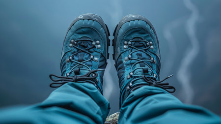 Exploring the Great Outdoors in Sturdy Hiking Boots Perfect Footwear for Adventurers and Nature Enthusiasts on Mountain Trails, Rough Terrain, and Scenic Routes, Embracing Comfort and Durability AI Generativeの素材