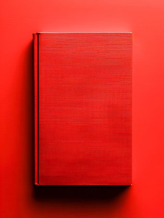 Aesthetic Red Hardcover Book on Red Background Minimalist Photography of Vibrant Red Book Cover Bold and Simple Design for Book Lovers, Digital Art, Print Media, Interior Design, and more AI Generativeの素材