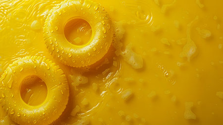 Close Up View of Refreshing Yellow Liquid with Floating Round Objects Capturing Summery Sunshine and Vibrant Juicy Textures in High Definition AI Generativeの素材