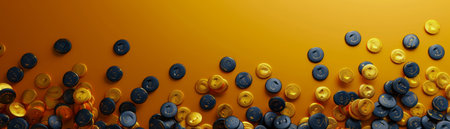 Vibrant Abstract Background with Blue and Yellow Coins Falling Against an Orange Gradient Backdrop AI Generativeの素材