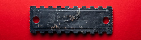 Close up Image of Black Vintage Microchip with Red Background High Resolution Electronic Component Photography for Technology and Engineering Projects AI Generativeの素材