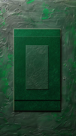 Abstract Minimalist Canvas Art in Green Tones with Textured Layers and Shadows on Intricate Background AI Generativeの素材
