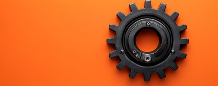Industrial Gear Wheel on Vibrant Orange Background Highlighting Engineering and Mechanical Concepts AI Generativeの素材