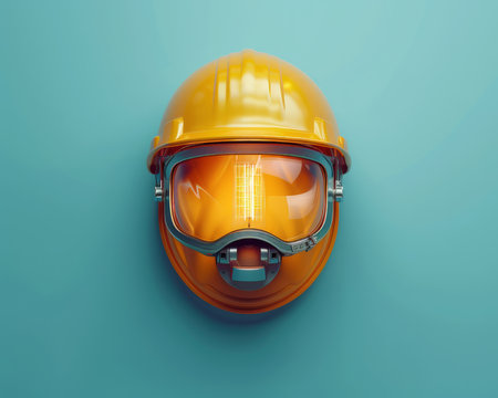 Protective Orange Construction Helmet with Clear Safety Glasses on Blue Background Essential Safety Gear for Construction, Industrial, and DIY Projects Isolated Image of Personal Protective Equipment AI Generativeの素材