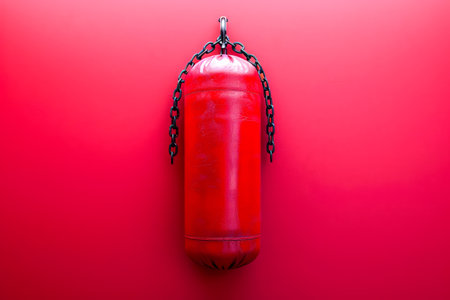 Striking Red Heavy Duty Hanging Punching Bag with Chains for Intense Boxing and Martial Arts Training Sessions AI Generativeの素材