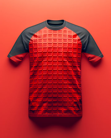 Vibrant Red and Gray Sports T shirt with Geometric Design on Concrete Background High Quality Athletic Apparel Image for Fashion, Sportswear, and Design Inspiration AI Generativeの素材