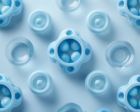 Modern Minimalist Blue Circular Shapes and Patterns Inspired by Geometric Design Elements in Abstract Art, Set on a Light Background AI Generativeの素材