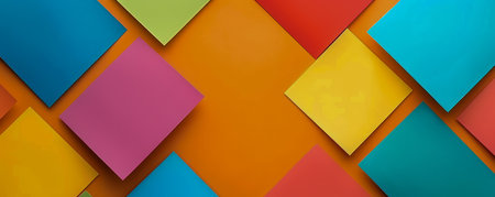 Vibrant Colorful Geometric Abstract Art Multicolor Squares on Orange Background for Modern Design, Decoration, and Inspiration AI Generativeの素材