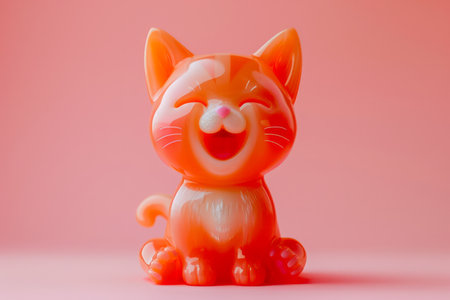 Adorable Orange Cartoon Cat Figurine with Laughing Face and Pink Background Cute Cat Ornament for Decor, Gifts, and Collectors AI Generativeの素材
