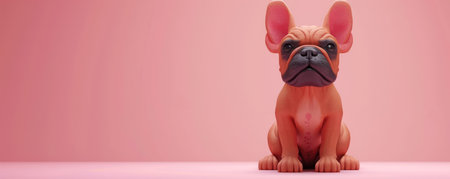 Adorable French Bulldog Puppy Sitting on Pink Background with Cute Expression Perfect for Pet Lovers AI Generativeの素材