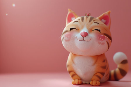 Cute Smiling Cartoon Cat on Pink Background with Sparkles, Adorable and Happy Feline Character, Cheerful and Playful Kitty Illustration, Whimsical and Lovable Pet Drawing, Joyful and Heartwarming Art AI Generativeの素材