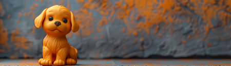 Adorable Golden Puppy Sitting Against Colorful Artistic Background Landscape Photo for Posters and Wall Art AI Generativeの素材