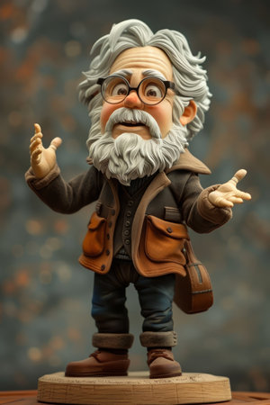Charming Elderly Man Figurine with Glasses and Beard Standing in Thoughtful Pose Artistic Sculpture with Detailed Features, Handmade Design, and Realistic Textures AI Generativeの素材