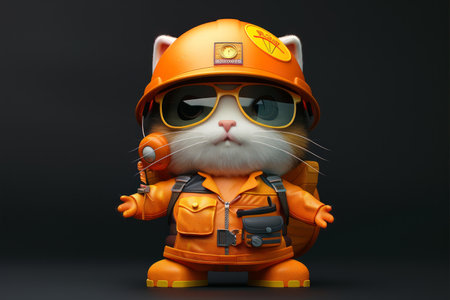 Cute Orange Cat in Construction Gear with Sunglasses and Tools, Adorable Feline in Worker Outfit, Cat Mascot for Construction, Playful Cat Costume, Cat Ready for Work, Fun Pet Photography AI Generativeの素材