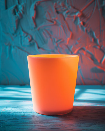 A white candle glows with a warm orange light against a backdrop of textured blue and red lighting The candle creates a sense of peace and tranquility  Perfect for a  relaxing and cozy aesthetic AI Generativeの素材