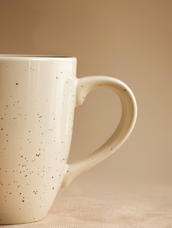 A close-up of a ceramic mug with a speckled glaze The mug is filled with coffee or tea, and the steam is rising from the top The background is a soft brown  The image evokes a feeling of warmth and comfort AI Generativeの素材