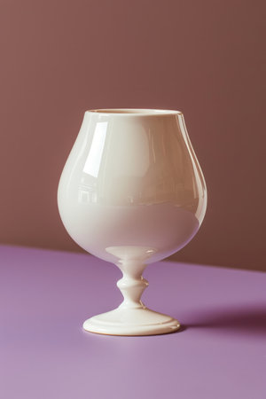 A white wine glass on a purple background The glass is empty and has a classic shape It is a minimalist image with a focus on the shape and form of the glass AI Generativeの素材