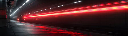 A high-speed train streaks through a dark tunnel, leaving a bright red blur of light in its wake AI Generativeの素材