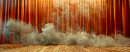Captivating theater scene unfolds under velvety curtains, where billowing smoke creates an ethereal ambiance The grand stage beckons with mystery and allure, promising an enchanting performance that transcends reality Perfect for capturing the grandeur of opera houses and the magic of theatrical productions AI Generativeの素材