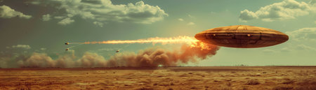 Unveiling cosmic enigmas: A blazing UFO captured in a desert expanse ignites curiosity among researchers and astronomy enthusiasts globally, inviting speculation on extraterrestrial presence and the secrets of the universe AI Generativeの素材