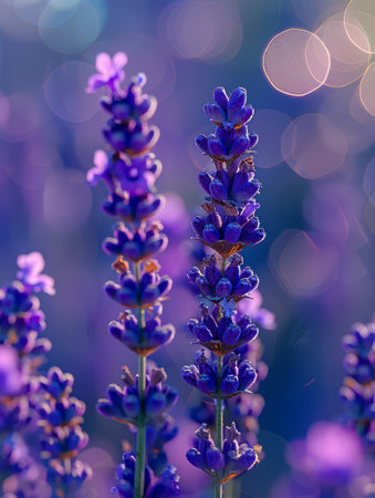 This captivating close-up macro photograph captures the ethereal beauty of vibrant lavender blooms, inviting viewers to immerse themselves in the dreamy bokeh effect The soft focus technique draws the eye to the intricate details and delicate hues of the lavender, creating a sense of serenity and wonder for nature enthusiasts and floral art connoisseurs alike AI Generativeの素材