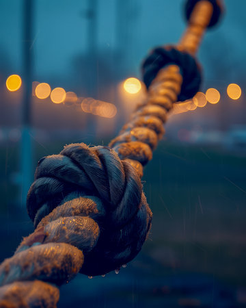 Capture the enchanting beauty of winter with this close-up photograph of frost-covered rope, adorned with warm bokeh lights that blur the background into a ethereal tapestry The intricate patterns of ice crystals sparkle like diamonds, creating a captivating and enchanting scene Ideal for evoking the magic of winter nights and festive atmospheres AI Generativeの素材