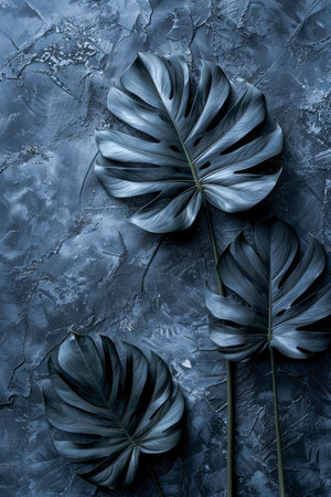 Witness the captivating artistry of nature in this stunning close-up of Monstera plant leaves, set against an evocative textured background The image reveals intricate and unique patterns, showcasing the deep green hues that evoke lush tropical havens Perfect for nature enthusiasts, botanical imagery seekers, and home decor enthusiasts in print or digital formats AI Generativeの素材