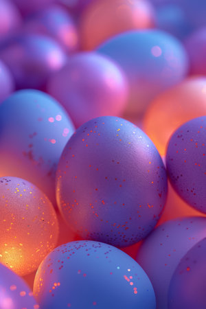 Immerse yourself in the enchantment of vibrant Easter eggs, adorned with delicate glitter accents These pastel-hued wonders are nestled amidst a soft, ethereal backdrop, creating a dreamlike setting that evokes the magic of the holiday Capture the beauty of artistry and the spirit of springtime in this enchanting collection AI Generativeの素材