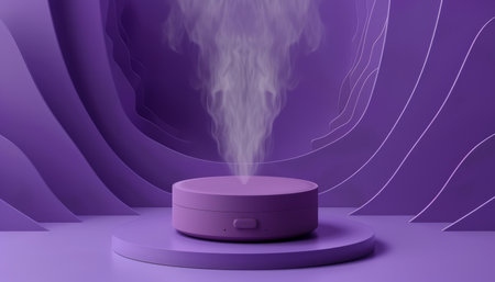 Unwind with this chic purple diffuser, emitting a mesmerizing ultrasonic mist to enhance your relaxation Its sleek lines against a vibrant art background create a captivating display, perfect for aromatherapy and home decor Immerse yourself in a symphony of scents, adding a touch of tranquility and style to any space AI Generativeの素材