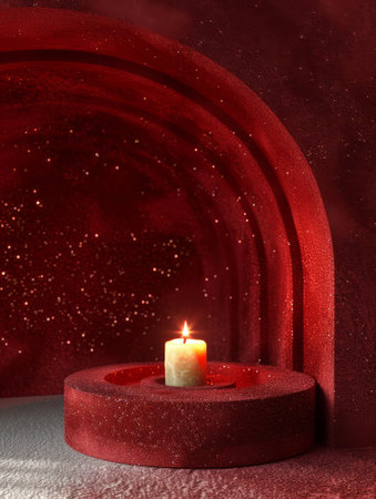 Immerse yourself in a realm of enchantment, where a solitary candle casts an ethereal glow upon a captivating deep red backdrop Intricate sparkles dance in the distance, adding a touch of mystery and allure This enigmatic scene evokes a sense of tranquility and introspection, inviting viewers to delve into its hidden depths and unravel its untold stories AI Generativeの素材
