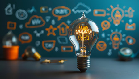 Unleash your imagination with these captivating doodles and illustrations, igniting creative light bulb ideas Spark innovative thinking, ideas, and brainstorming sessions with this inspiring visual backdrop, fostering collaboration and breakthrough solutions AI Generativeの素材