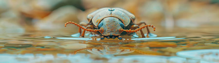 Immerse yourself in the intricate beauty of nature with this captivating close-up of a beetle in its natural habitat The iridescent hues and intricate details of this tiny creature are captured in stunning clarity, making it an ideal choice for nature enthusiasts, scientific study, or educational purposes AI Generativeの素材