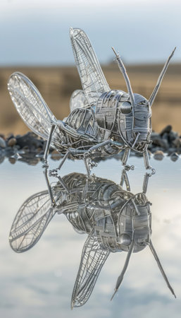 Capture the essence of nature with this mesmerizing reflective metallic grasshopper sculpture Its intricate design and polished stainless steel surface reflect the surrounding colors, creating a vibrant and captivating display Inspired by nature&#39;s beauty, this modern artwork adds a touch of elegance and whimsy to any outdoor space, inviting contemplation and wonder AI Generativeの素材