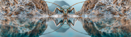 A panoramic masterpiece capturing the serenity of sunrise Majestic mountains mirror their grandeur on a pristine lake's glassy surface, creating an awe-inspiring tableau of nature's beauty Tranquility and clarity intertwine, leaving an unforgettable impression of nature's timeless wonder AI Generativeの素材