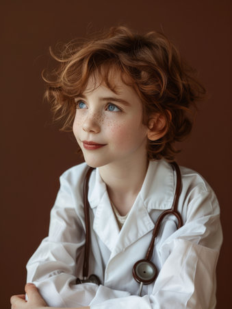 A driven young medical professional, adorned in the iconic white coat and stethoscope, gazes ahead with unwavering determination Their eyes gleam with the infectious passion for healing and the unwavering commitment to the noble field of medicine This image captures the essence of a future filled with compassionate care and the tireless pursuit of healthcare excellence AI Generativeの素材