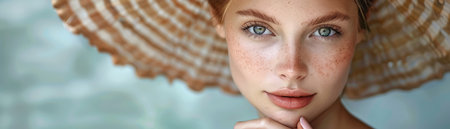 This ethereal portrait captures the serene beauty of a woman amidst soft, natural lighting Her wide-brimmed hat casts a gentle shadow over her face, enhancing the mystery and allure of her gaze With a serene expression and a touch of otherworldly elegance, this portrait evokes a sense of tranquility and grace AI Generativeの素材