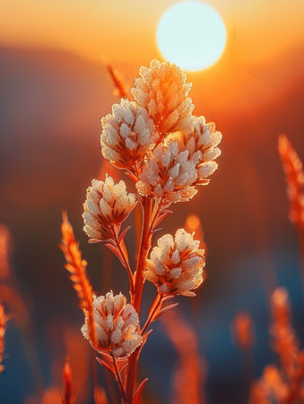 Immerse yourself in the enchanting allure of a sunset over blossoming fields This captivating image captures the serene beauty of nature&#39;s evening canvas, where vibrant blooms dance beneath the warm hues of the fading sun A tranquil escape for nature lovers, this photo encapsulates the essence of an idyllic outdoor scene, inviting you to revel in its breathtaking splendor AI Generativeの素材