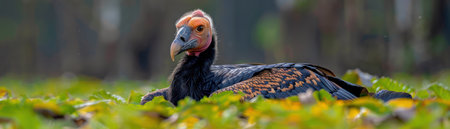 A majestic California Condor, a symbol of endangered wildlife, perches majestically amidst lush foliage Its massive wingspan and piercing gaze are a breathtaking sight Witness the raw beauty of this magnificent bird in its natural habitat, a testament to conservation efforts AI Generativeの素材